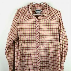 Vintage Western Shirt Rodeo Size XL Yellowstone Pink Plaid Gold Burgundy.Panhan